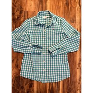 Vineyard Vines Plaid Button Up Shirt Womens Size 0 Green And White Fast Ship